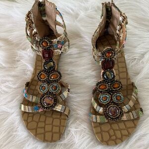 Flat Thong Sandals with Beautiful Earthy Color Beads